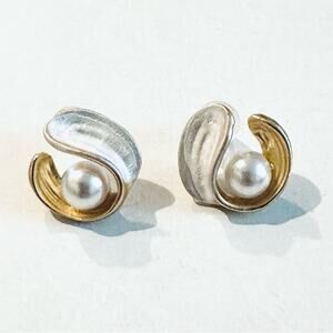Enamel and Gold Pearl Earrings